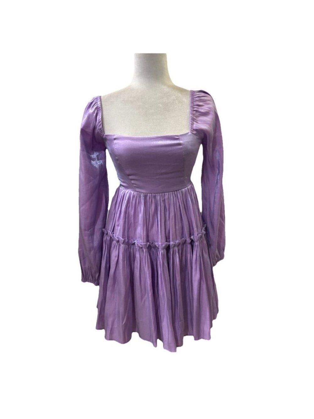 Idem Ditto Satin Babydoll Tiered Short Dress Long Sleeve Iridecent Size Small